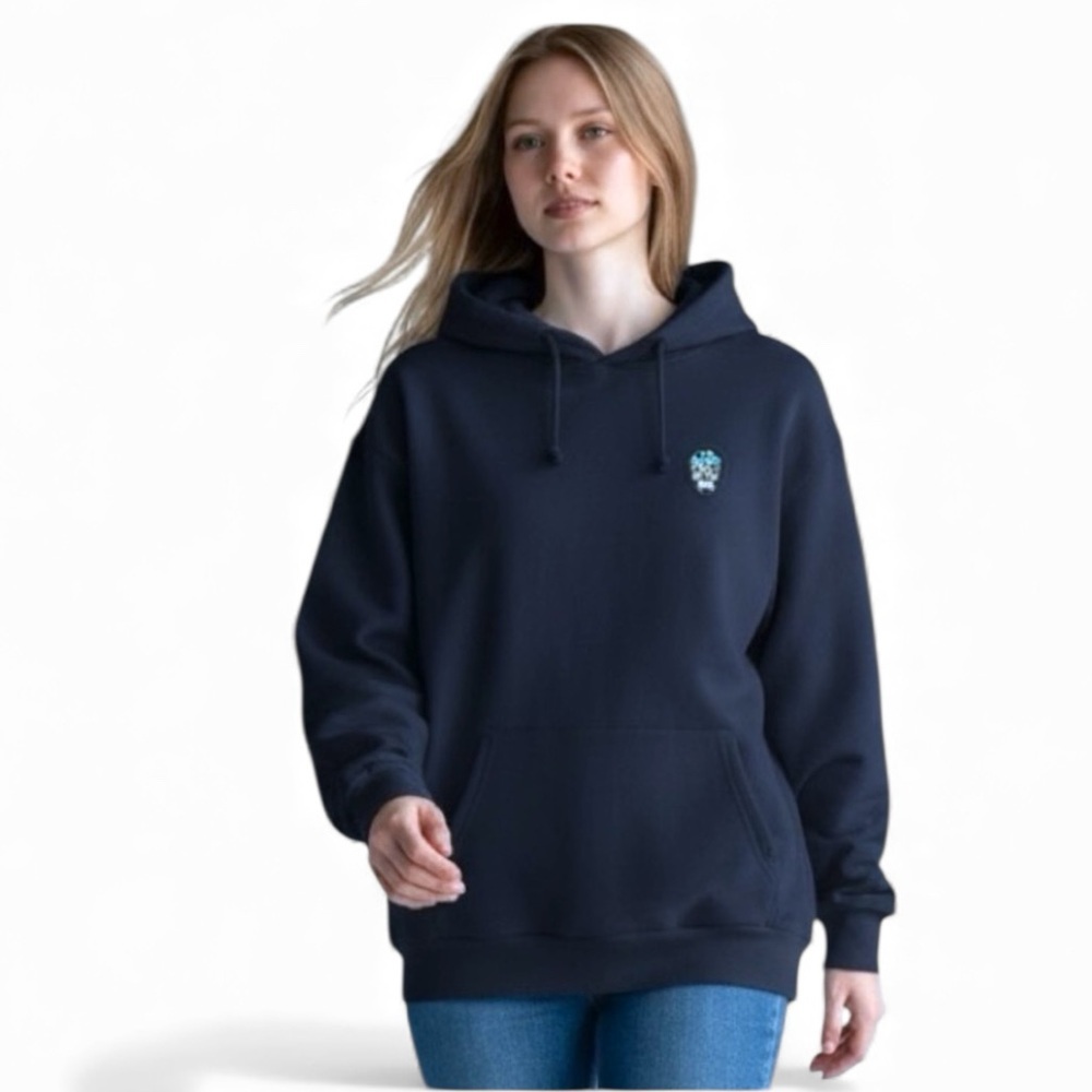 SUSPICIOUS ANTWERP Navy Blue Hoodie Embroidered SKULL Patch